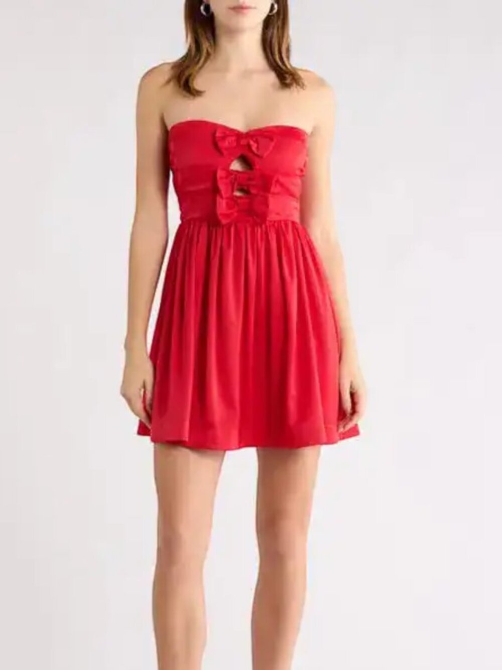 Red Bow Strapless Fit & Flare Mini Dress Size Small All In Favor